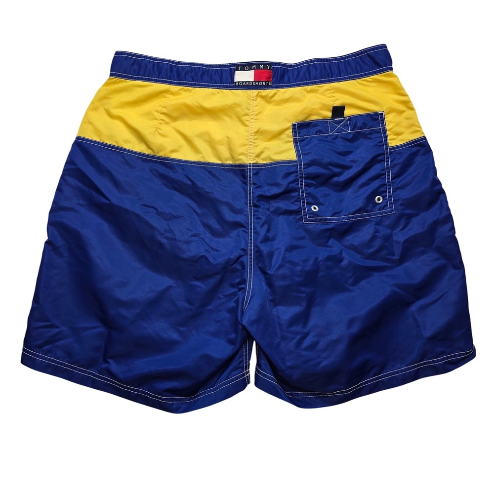 Tommy Hilfiger Board Shorts Colorblock Swim Trunks Blue Yellow Mens Large Y2K - Picture 2 of 6